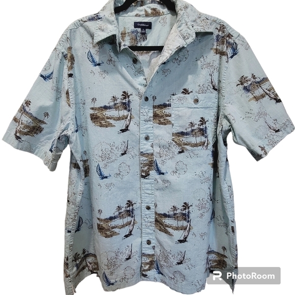 croft & barrow Other - Croft & Barrow Large Men's Baby Blue Brown 100% Cotton Dress Shirt Tropicsl VCAY
